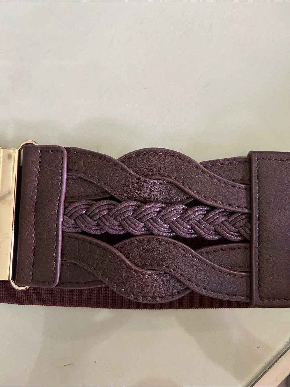 New York & Company Braided Elastic Waist Belt with Gold Center Clasp